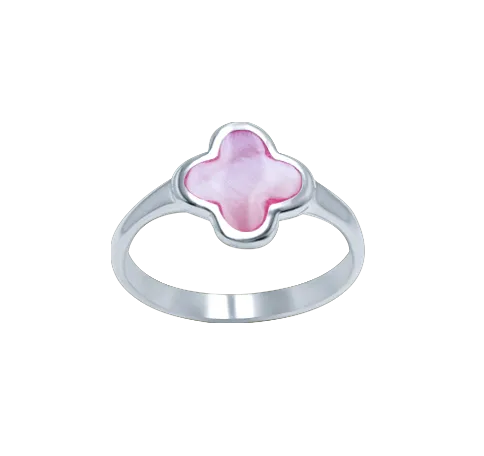 Sterling Silver 12mm x 12mm Pink Mother of Pearl Clover Ring