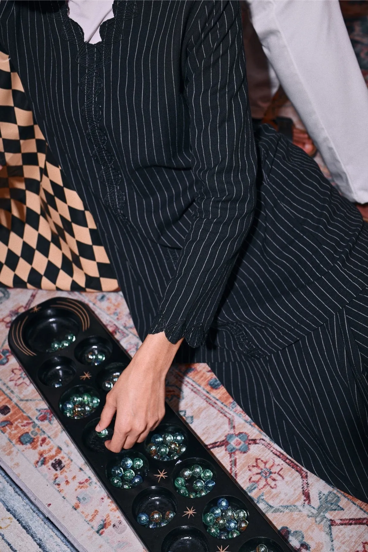 The Congkak Women Folded Skirt - Black Stripe