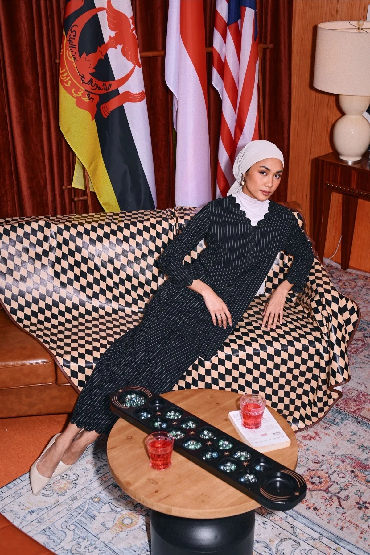 The Congkak Women Folded Skirt - Black Stripe