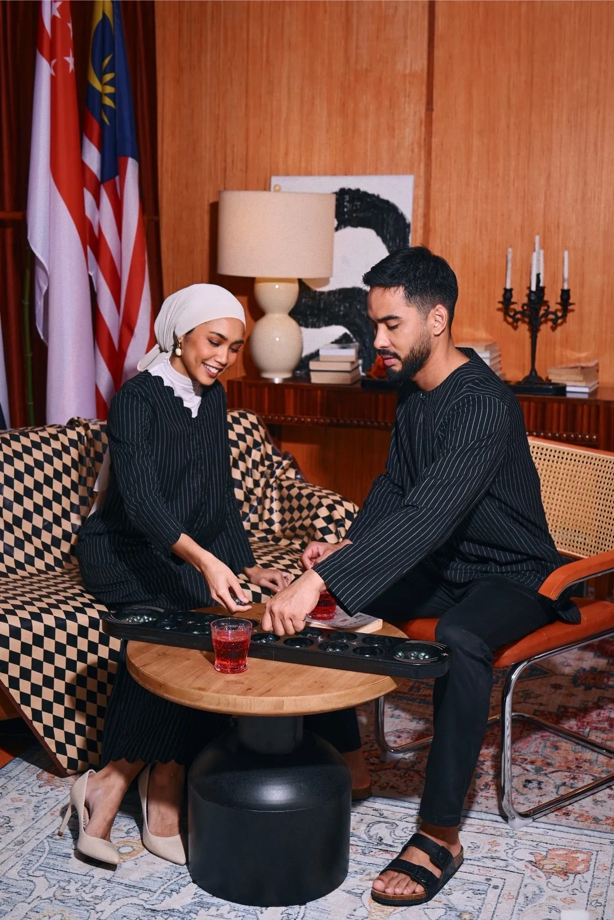The Congkak Women Folded Skirt - Black Stripe