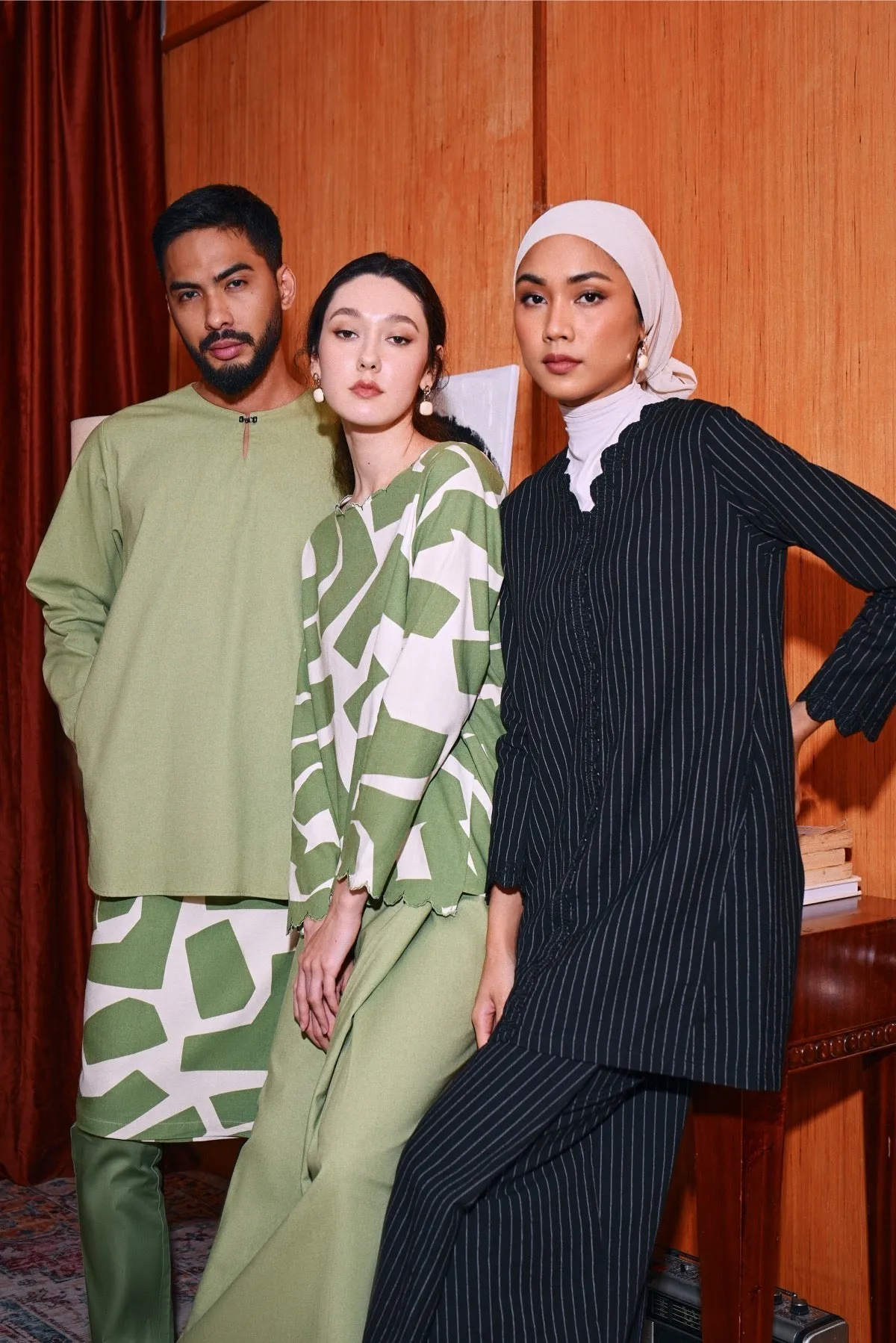 The Congkak Women Folded Skirt - Black Stripe