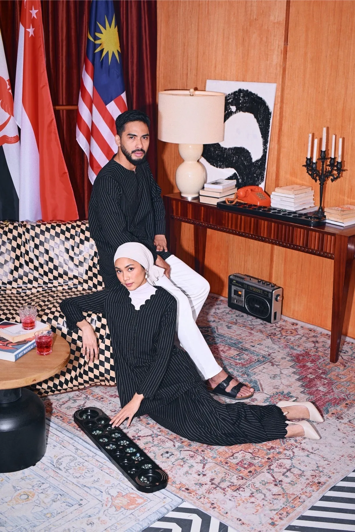 The Congkak Women Folded Skirt - Black Stripe