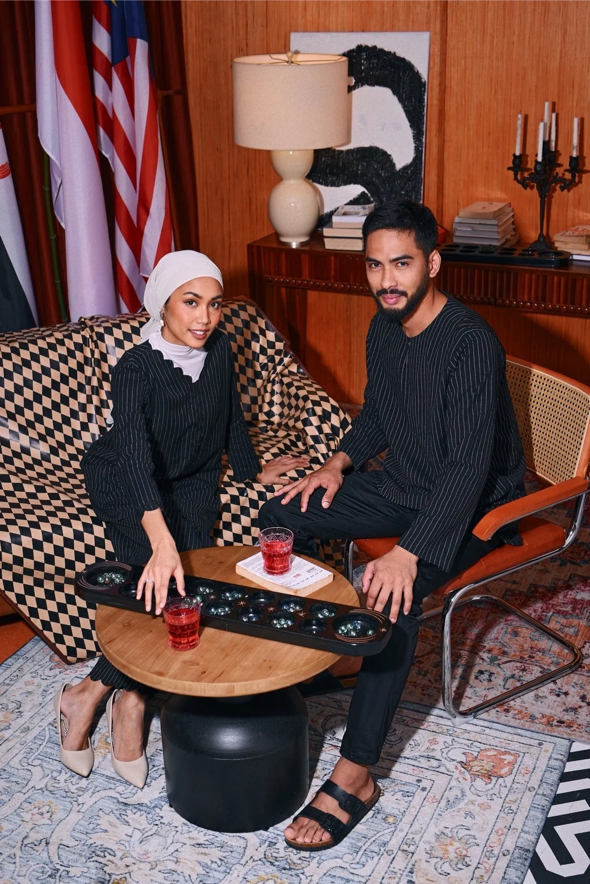 The Congkak Women Folded Skirt - Black Stripe