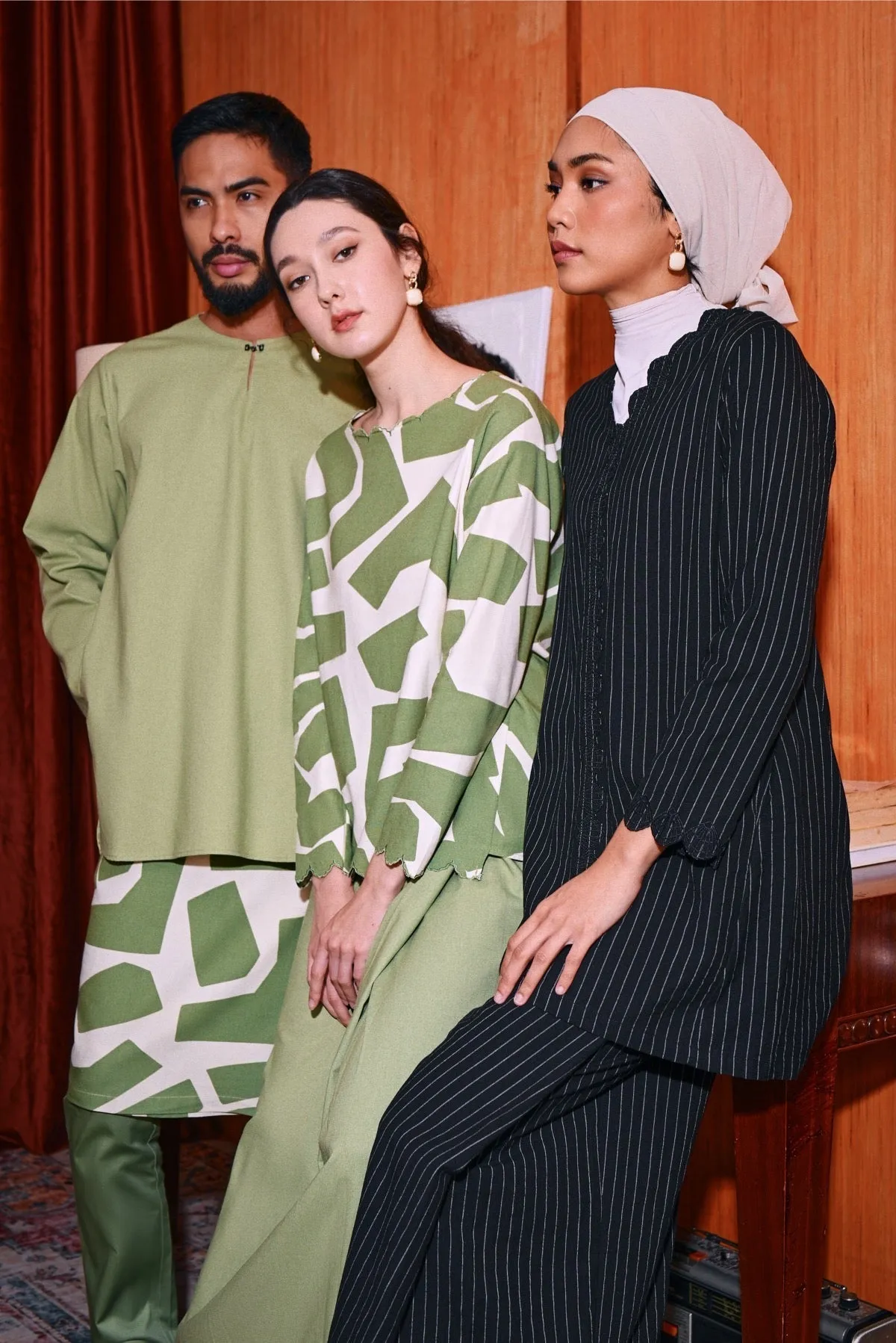 The Congkak Women Folded Skirt - Black Stripe