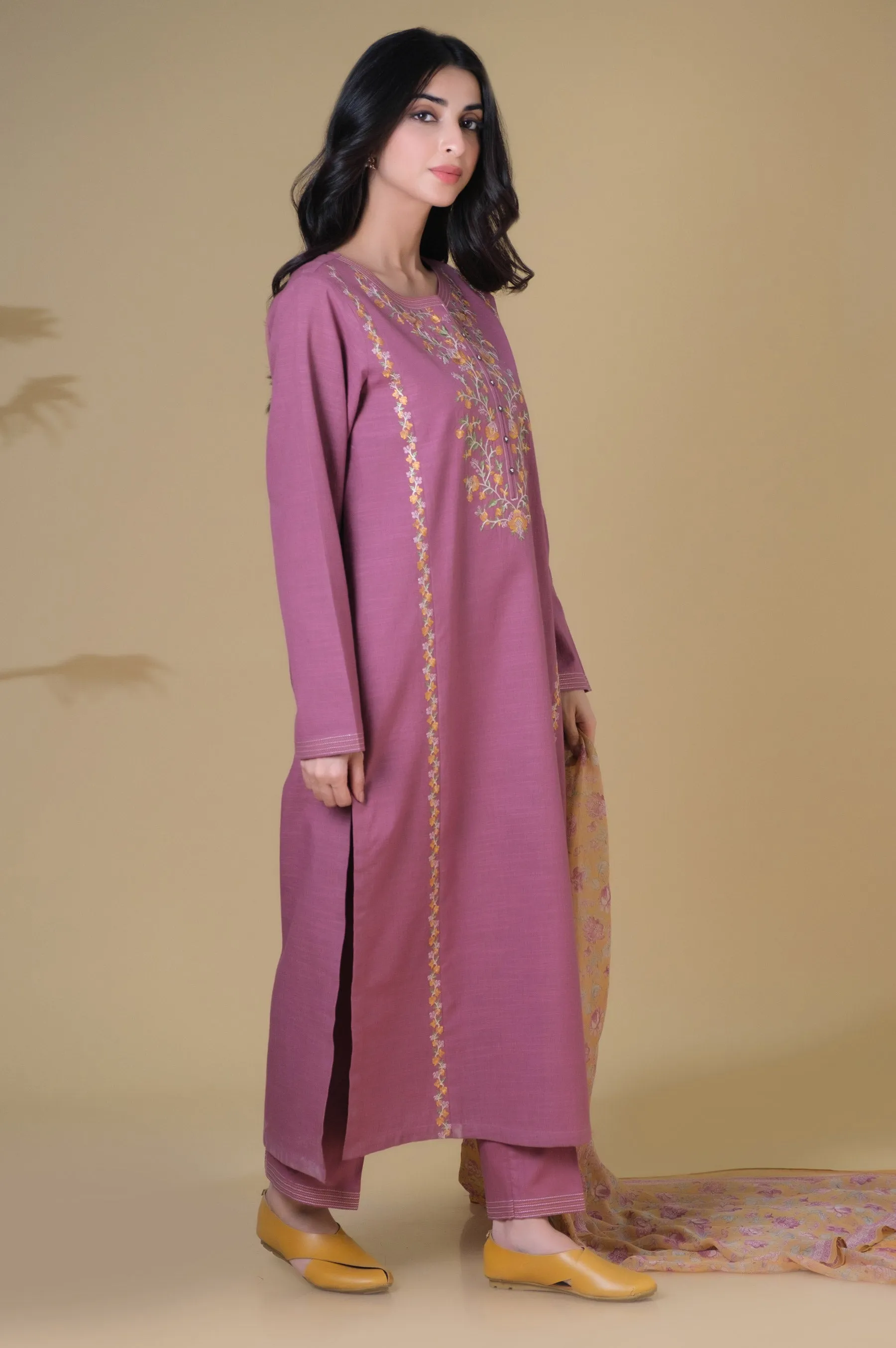 Unstitched 3 Piece Embroidered Slub Lawn Suit