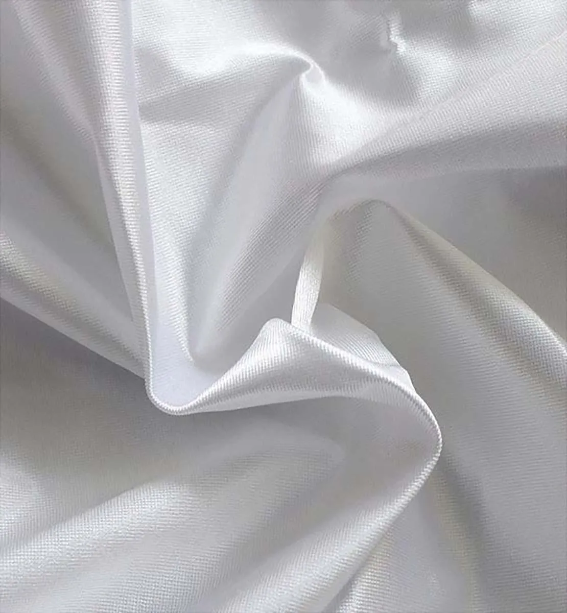White 14' x 39" Poly Knit Satin Table Skirt Shirred Pleat