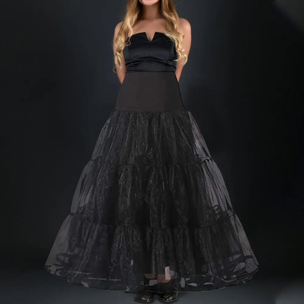 Women Floor Length Wedding Petticoat Long Underskirt Dress for Wedding Ball Gown Tutu Tulle Slips Skirt Royal Blue L/XL