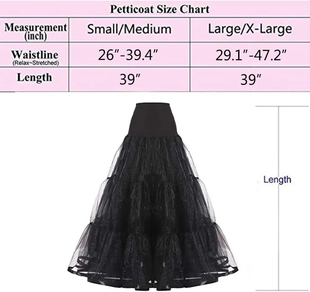 Women Floor Length Wedding Petticoat Long Underskirt Dress for Wedding Ball Gown Tutu Tulle Slips Skirt Royal Blue L/XL