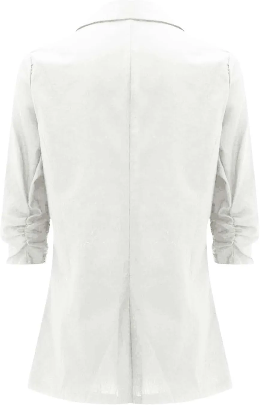 Women's 3/4 Sleeve Blazers 2024 Trendy Cotton Linen Button Cardigan Jacket Casual Business Work Suit Coat with Pockets