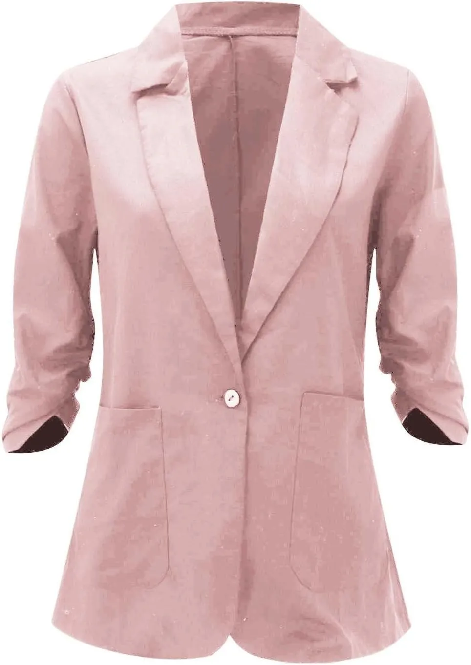 Women's 3/4 Sleeve Blazers 2024 Trendy Cotton Linen Button Cardigan Jacket Casual Business Work Suit Coat with Pockets