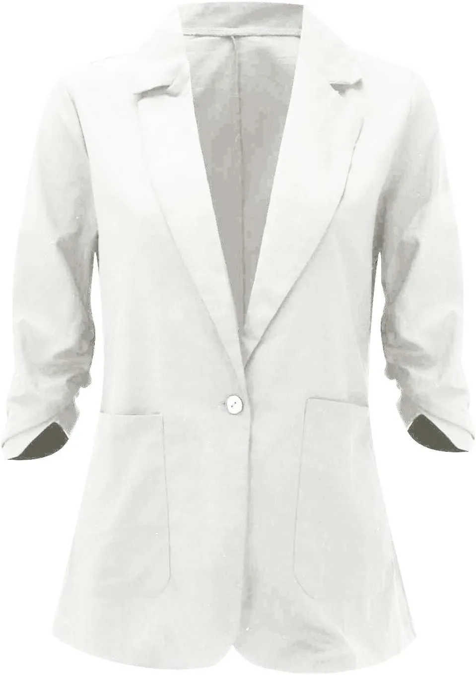 Women's 3/4 Sleeve Blazers 2024 Trendy Cotton Linen Button Cardigan Jacket Casual Business Work Suit Coat with Pockets