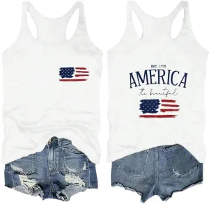 Women's 4th of July Outfits USA Shirt Memorial Day Red White and Blue Patriotic Shirts American Flag Graphic Tops