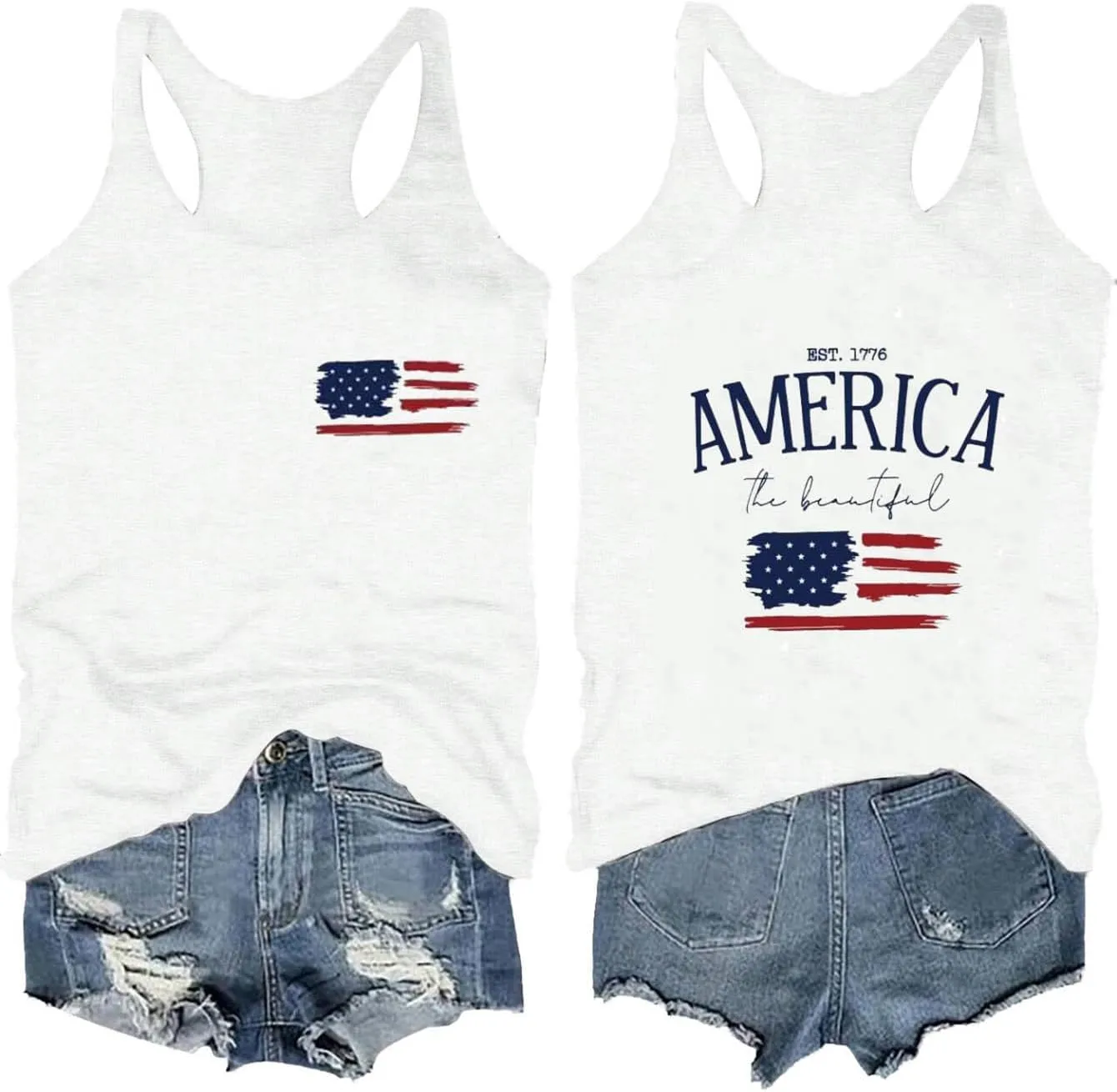 Women's 4th of July Outfits USA Shirt Memorial Day Red White and Blue Patriotic Shirts American Flag Graphic Tops