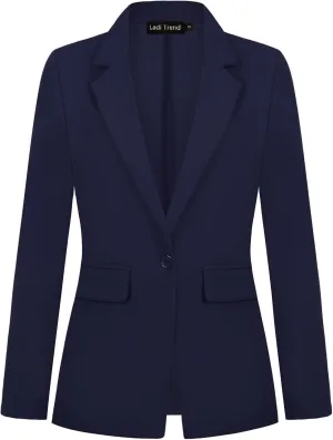 Women's Casual Work Office Blazer Jacket Notched Lapel Long Sleeve One Button Suit Jacket with Pockets Outerwear(Navy Blue 2XL)