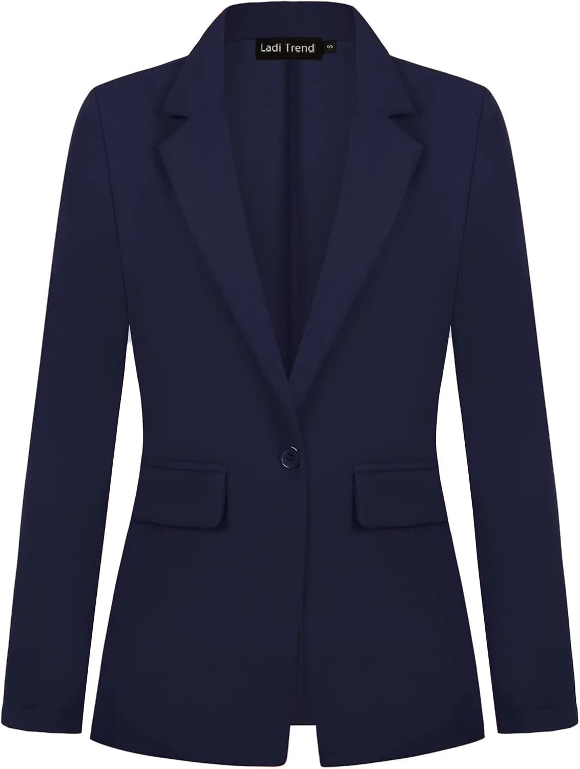 Women's Casual Work Office Blazer Jacket Notched Lapel Long Sleeve One Button Suit Jacket with Pockets Outerwear(Navy Blue 2XL)