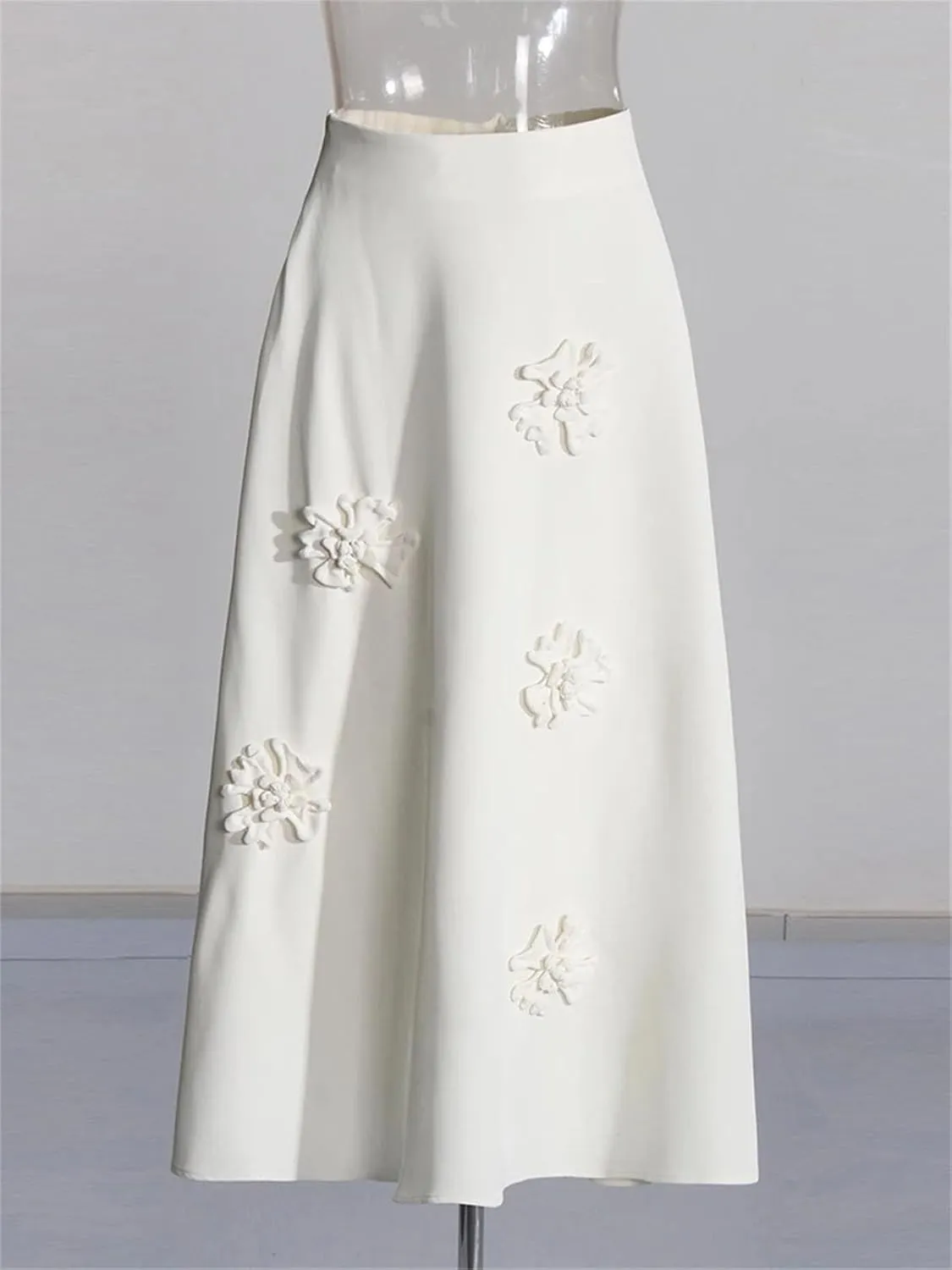 Women's Minimalist Patchwork Skirt, Appliqu Detail Office High Waist A-Line