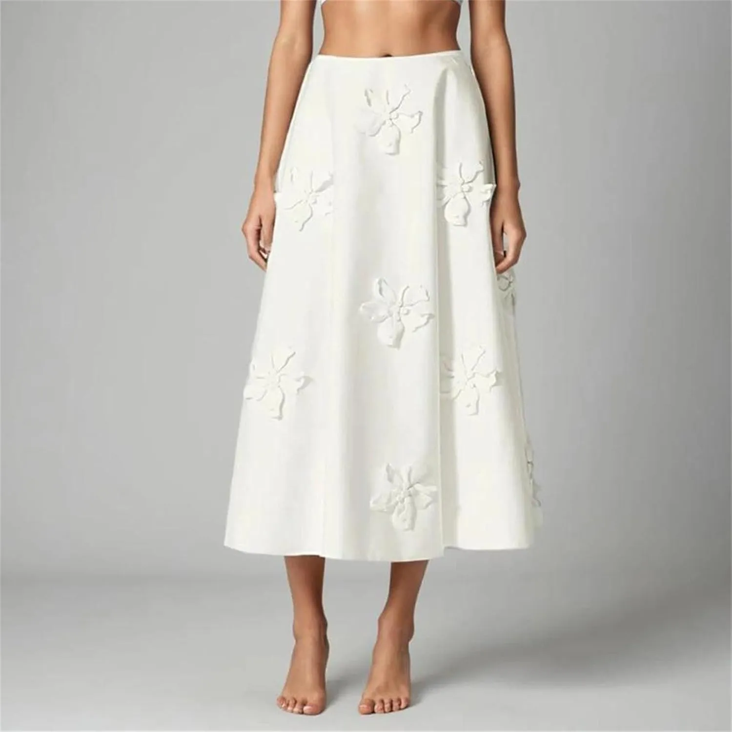 Women's Minimalist Patchwork Skirt, Appliqu Detail Office High Waist A-Line