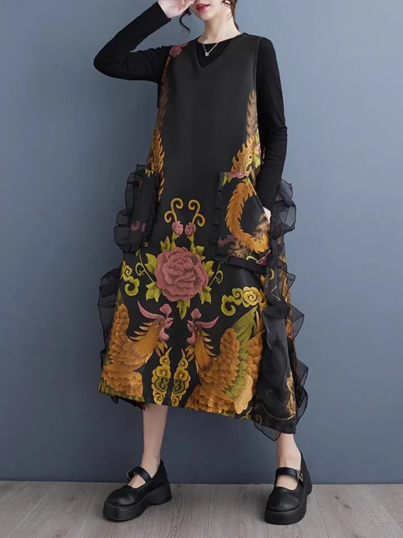 Women's Part Wear Flower Printed A-line Dress