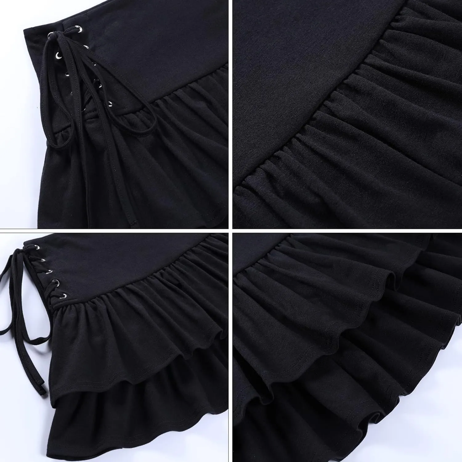 Womens Ruffle Tie Close Skirts Black Mini Skirt High Waist Goth Punk Skirt Girls Pleated Skirt Summer