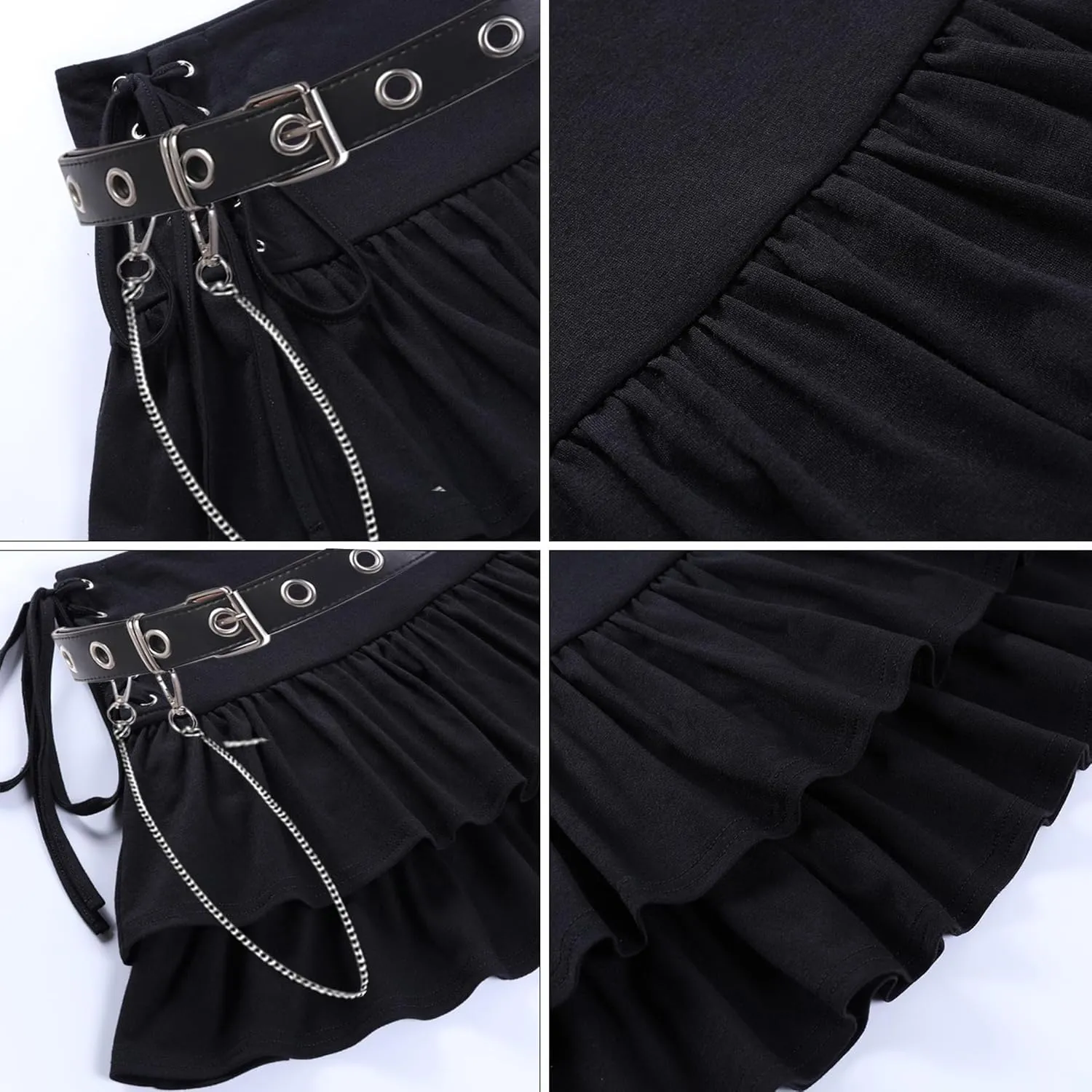 Womens Ruffle Tie Close Skirts Black Mini Skirt High Waist Goth Punk Skirt Girls Pleated Skirt Summer