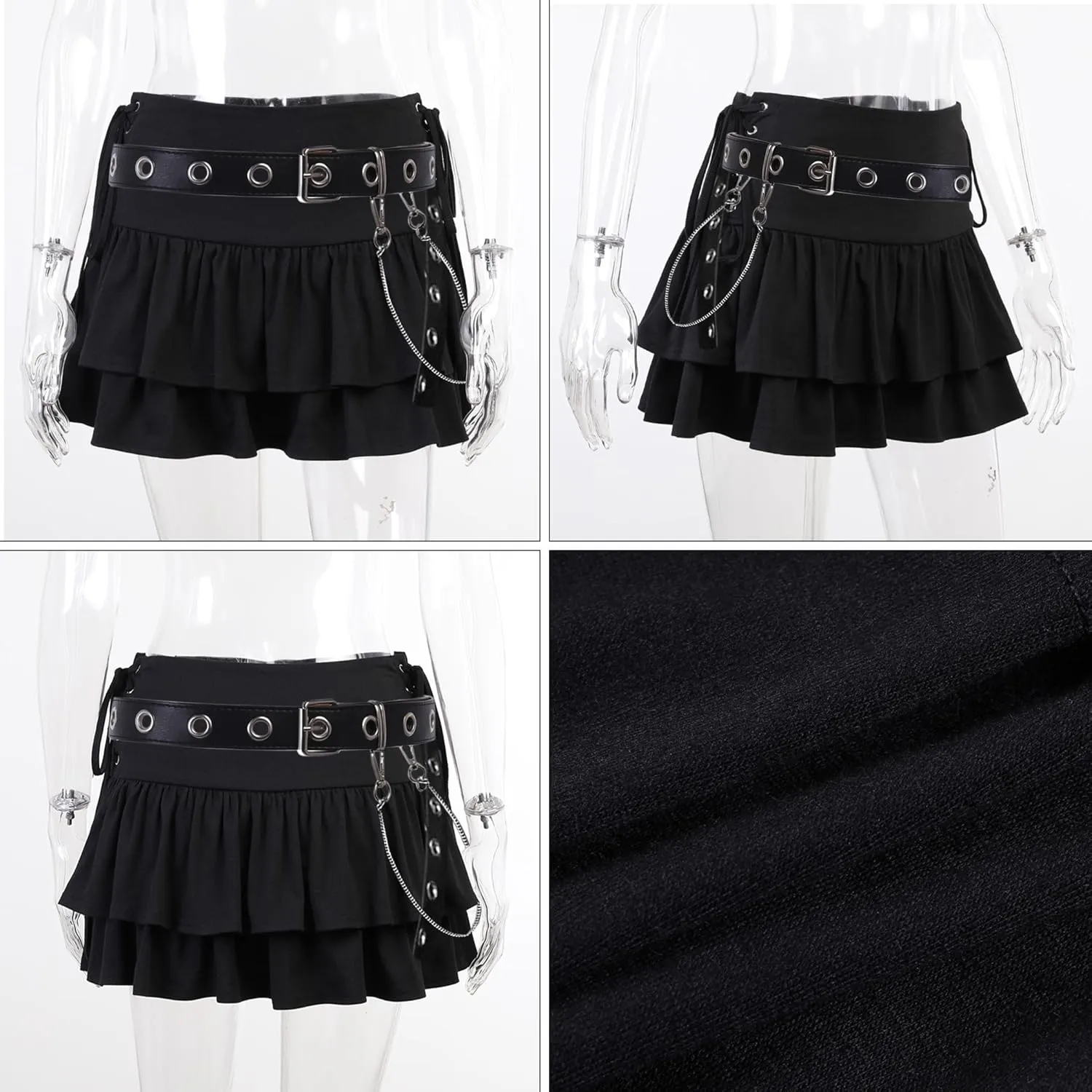 Womens Ruffle Tie Close Skirts Black Mini Skirt High Waist Goth Punk Skirt Girls Pleated Skirt Summer