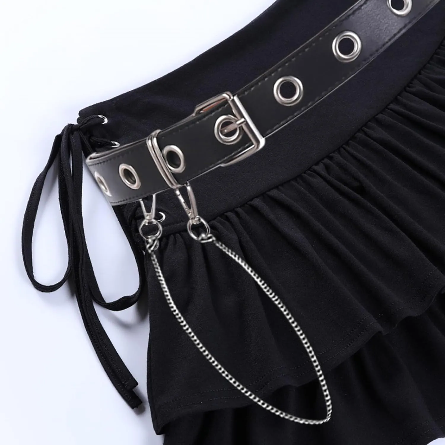 Womens Ruffle Tie Close Skirts Black Mini Skirt High Waist Goth Punk Skirt Girls Pleated Skirt Summer