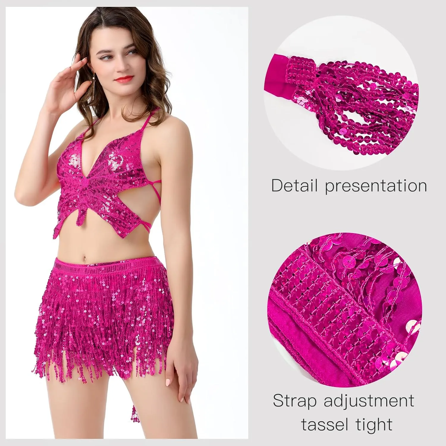 Women's Sequin Fringe Skirt Sparkle Tassel Skirts Belly Dance Hip Scarf for Women and Girls Festival Party Rave Costume