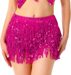 Women's Sequin Fringe Skirt Sparkle Tassel Skirts Belly Dance Hip Scarf for Women and Girls Festival Party Rave Costume