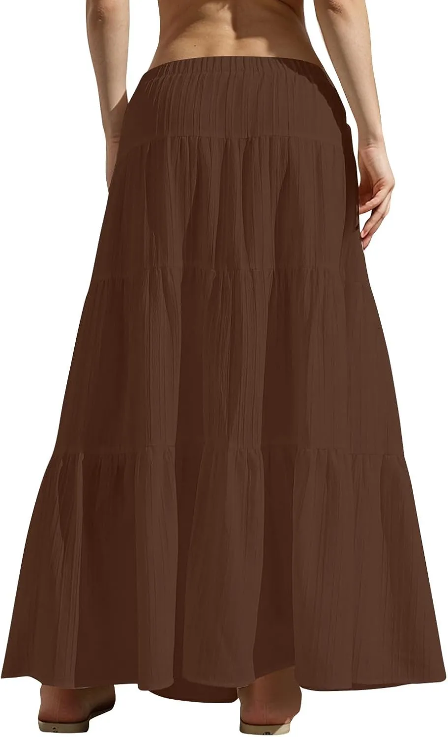Women's Summer Boho Maxi Skirt Tiered Ruffle A-Line 2025 Fashion Elastic High Waist Skirts Pleated Swing Beachwear