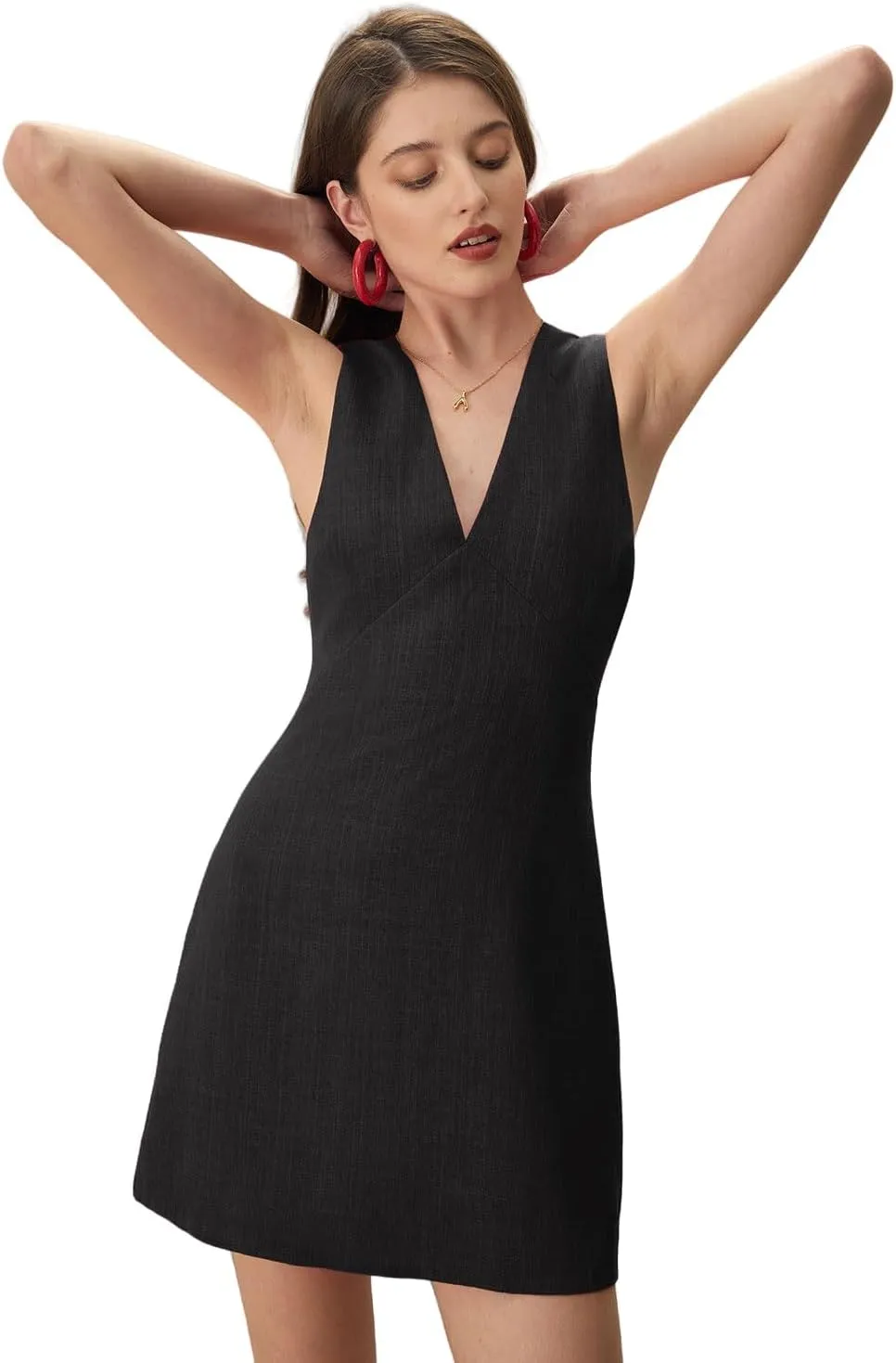 Women's V-Neck Sleeveless Breathable Playful Cotton Linen Mini Dress