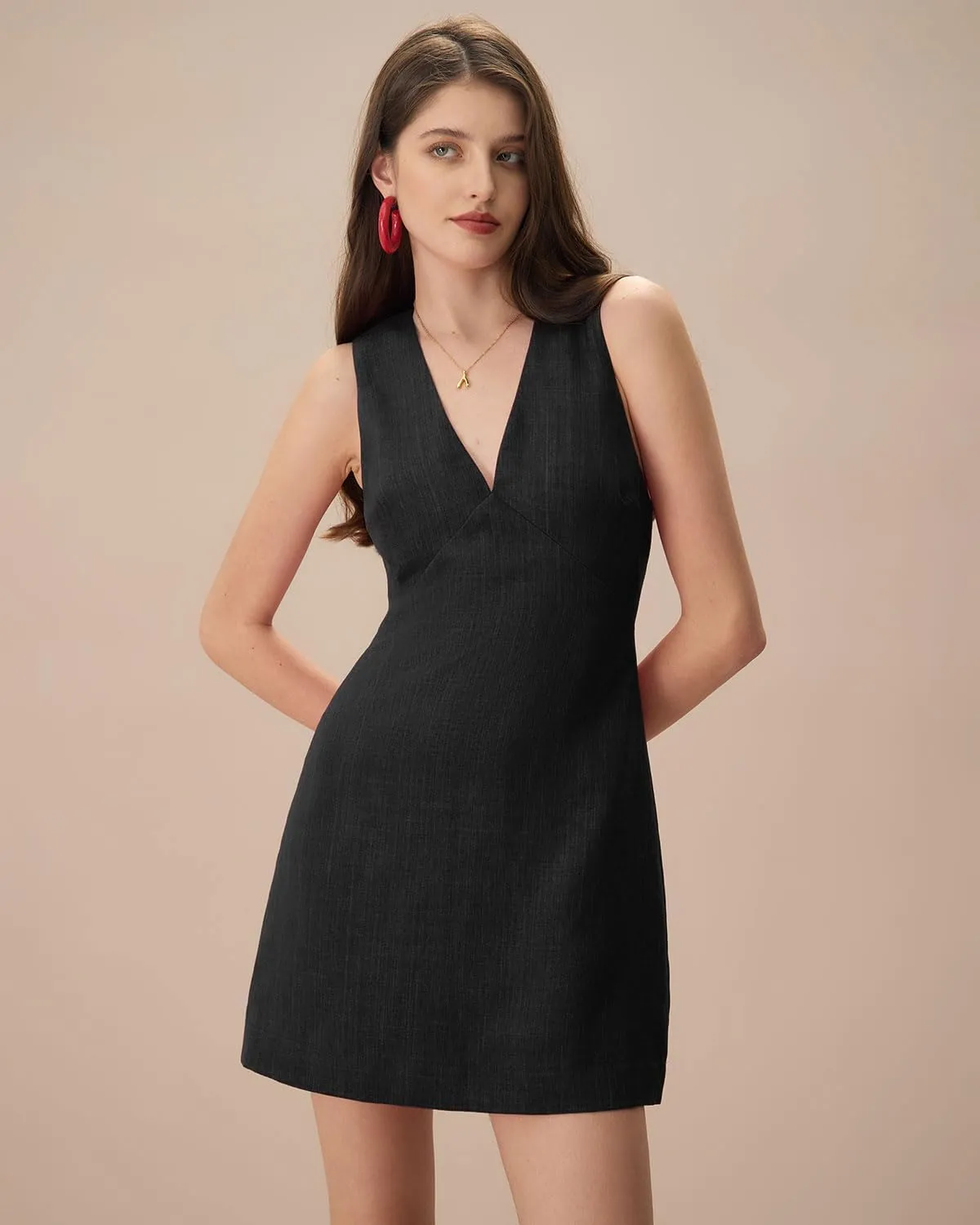 Women's V-Neck Sleeveless Breathable Playful Cotton Linen Mini Dress