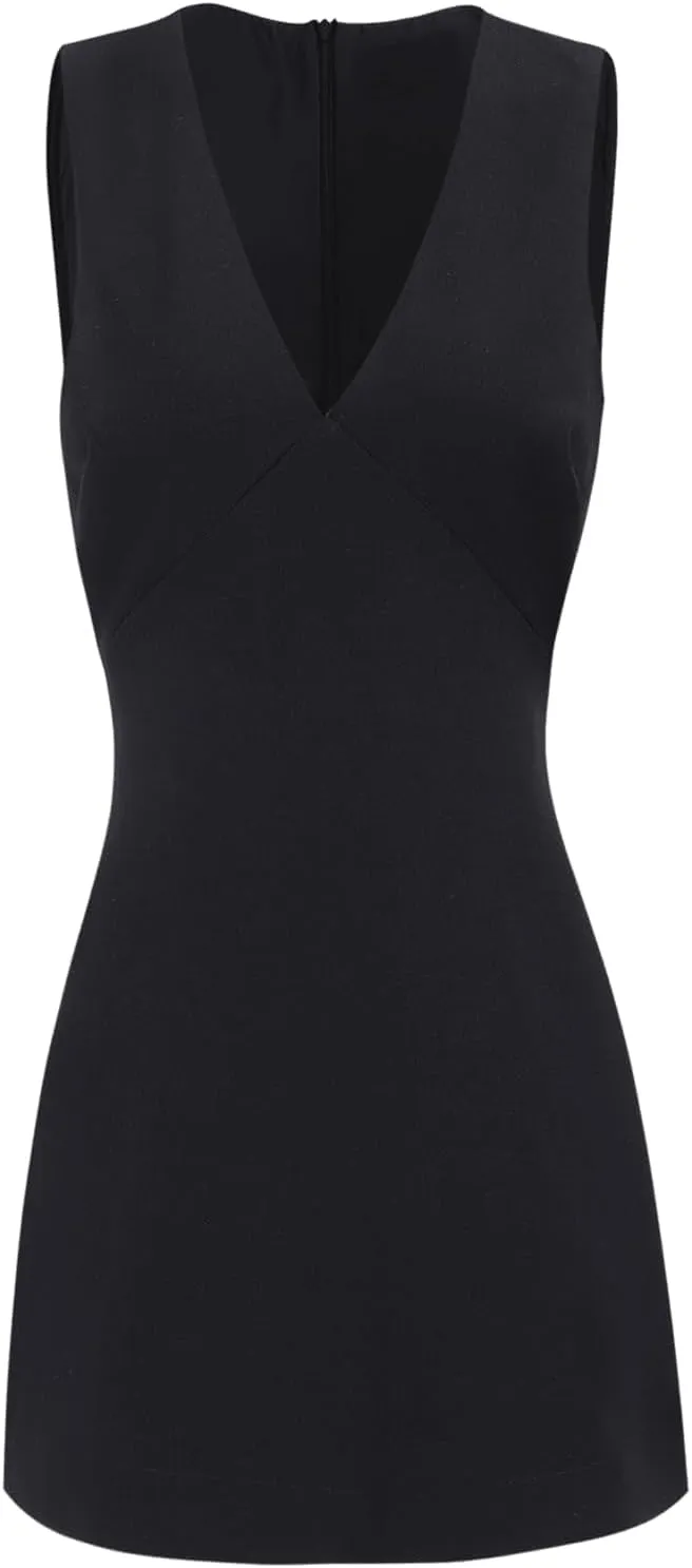 Women's V-Neck Sleeveless Breathable Playful Cotton Linen Mini Dress